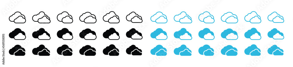 Poster cloud icons set. cumulus cloud in line and flat style. weather cloud shapes in minimalist style for 