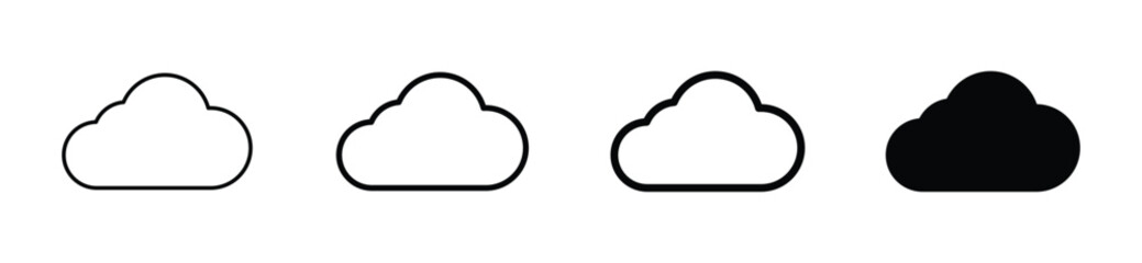 Cloud icon set. Cloud drive storage icon symbol. Cumulus cloud in thin to thick line and flat style. Weather cloud shapes symbol collection for apps and websites, vector illustration