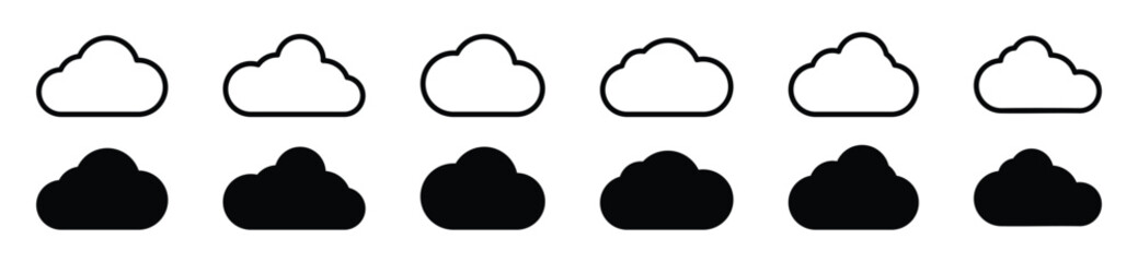 Cloud icons set. Cumulus cloud in line and flat style. Weather cloud shapes in minimalist style for apps and websites, vector illustration