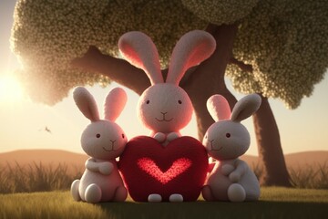 Obraz premium A bunny familiy with a red heart