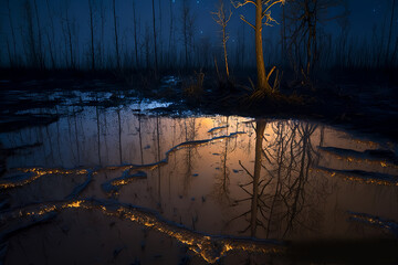 Swamp magic moon night