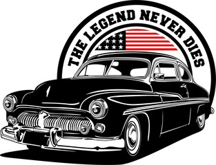 AMERICAN CLASSIC AND MUSCLE CARS LOGO WITH AMERICAN FLAG