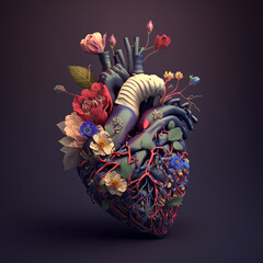 Cœur humain avec des fleurs, concept d'amour et d'émotion, personne au grand cœur, aide et charité. généré par ia