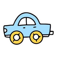 Cute icon of children's toy car in the style of hand drawing cartoon