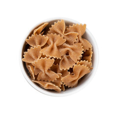 Assorted whole wheat pasta on bowls over wooden table