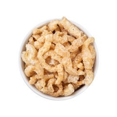 Fried pork cracklings on a bowl isolated over transparent background