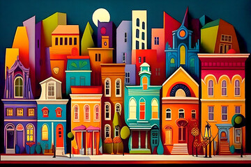A painted city, cute little houses.