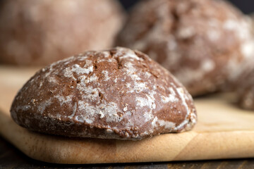 Fresh chocolate gingerbread on the kitchen table