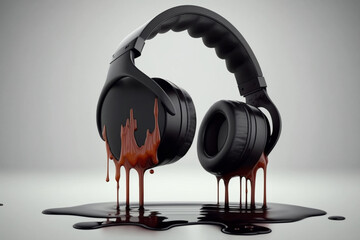 3d illustration of headphone dissolving like paint slipping, generative ai