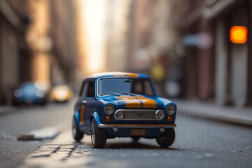 Fototapeta na wymiar miniature cars. toy carts on the street, generative ai