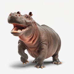 Detailed portrait illustration of a smiling happy hippopotamus laughing isolated on a white background, generative ai - obrazy, fototapety, plakaty