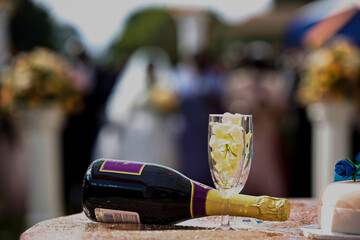 bottle of champagne and glasses