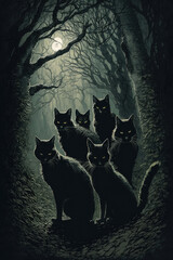 Halloween background with black cats