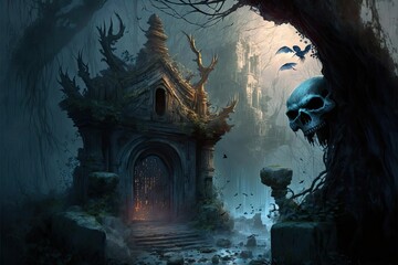 Fototapeta premium A Necropolis In A Jungle, Generative AI