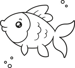 Kawaii goldfish coloring page vector illustration