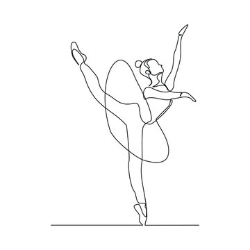 Continuous single one line drawing art of beautiful woman ballerina dancer show. Vector illustration of artistic ballet dance.