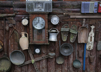 old, iron houseware, pan, pottery, building repair materials.turkey