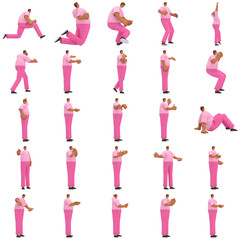 The black man with pink clothes is expression of body or doing exercise. 3d rendering of cartoon character in acting.