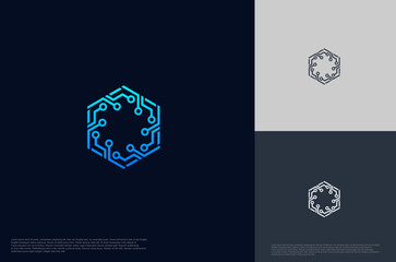 Abstract connecting circuit netrwork technology. Vector logo designs template.