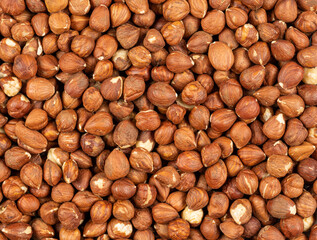 Close up of hazelnuts. Top view.