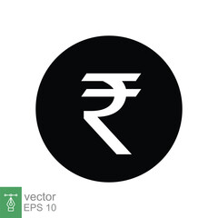 Rupee glyph icon. Simple solid style, rupee symbol. Bank, money cash business concept. Vector illustration isolated on white background. EPS 10.