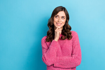Photo of dreamy lovely lady wear pink stylish clothes look empty space news special proposition...