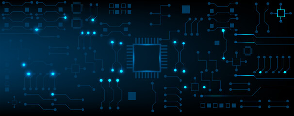 Blue circuit electronic or electrical line on circuit board engineering technology concept vector background