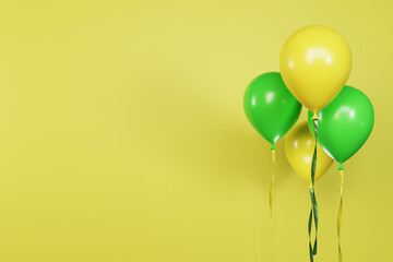 3D yellow green balloons on yellow background