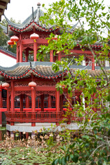 Chinese traditional classical lotus pond garden and architectural landscape