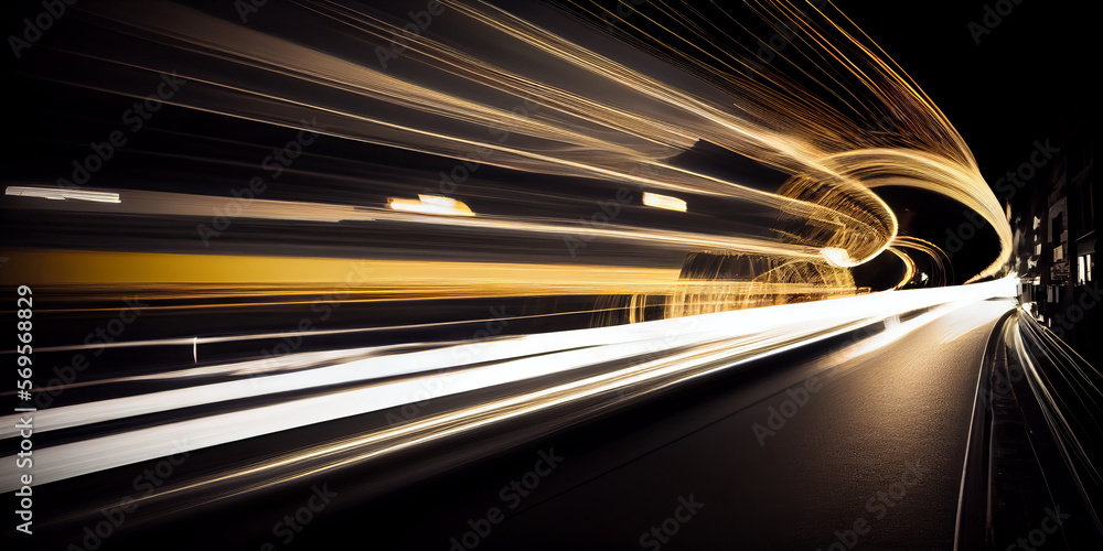 Aufkleber abstract long exposure dynamic speed light trails in an urban environment. generative ai