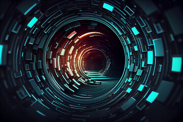 Fototapeta na wymiar Futuristic Technology concept. Neon Hexagon Tunnel modern backgroundt, digital illustration generative AI.