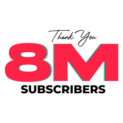 8M subscribers celebration greeting banner on Transparent Background
