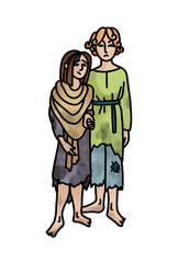 Orphans poor children, Hand drawing isolated illustration