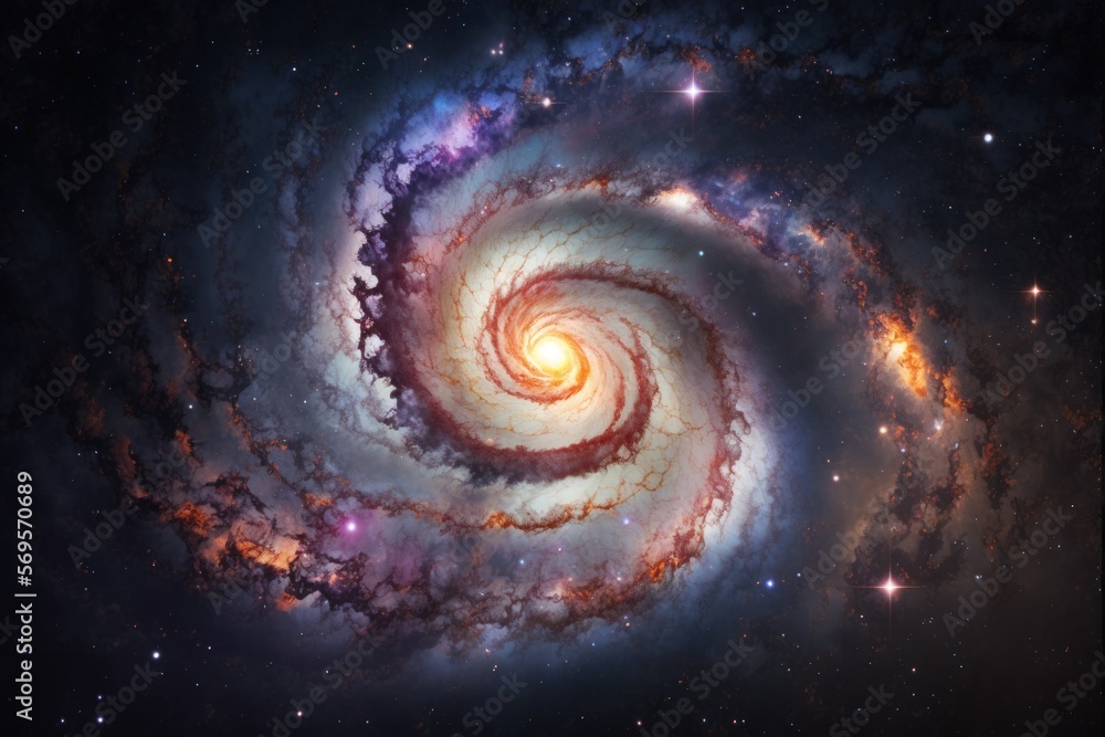 Wall mural bright spiral galaxy with stars in space. galaxy andromeda sci fi high quality space wallpaper.