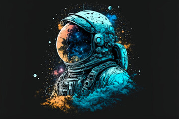 illustrations of astronauts, all very colorful, rgb. ideal for frames, design and t-shirt print, generative ai
