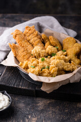 Chicken nuggets, strips and bites