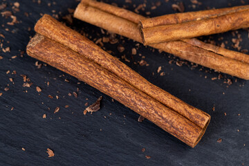 White aromatic cinnamon spices, close up
