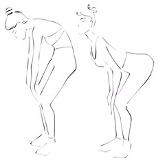 Sports illustration on the white background. A girl, lady, woman doing stretching exercises. 