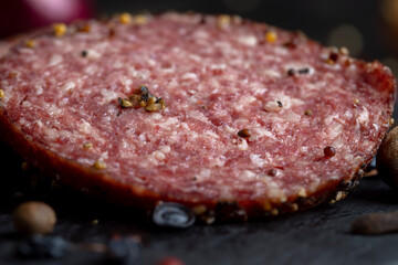 Sliced salami using beef meat with spices