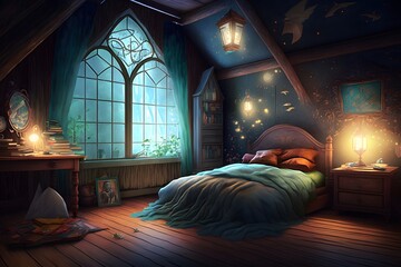 magical bedroom created using AI Generative Technology