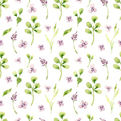 Watercolor gentle lilac flowers seamless pattern.