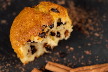 Sweet fresh cupcake with chocolate pieces