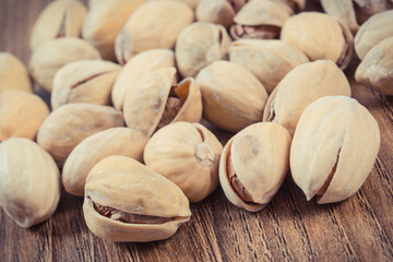 Pistachio nuts containing vitamins and minerals. Healthy eating