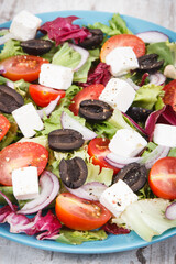 Fresh greek salad with feta cheese and vegetables. Best food for dieting and slimming