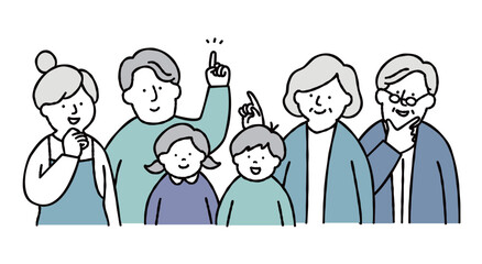 家族のイラスト素材　セット　家族構成　ブルー