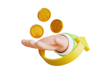 Hand holding gold coin 3d illustration
