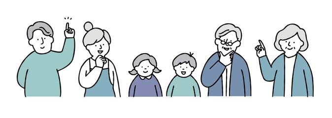 家族のイラスト素材　セット　家族構成　ブルー