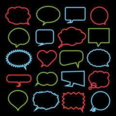 set of neon speech bubbles