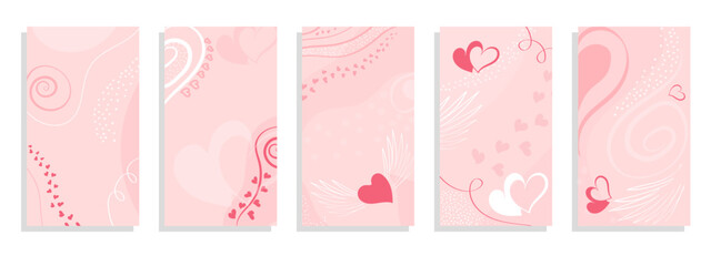 Valentine s day February 14 stories design template set. Story geometric layout for promo greeting card design.