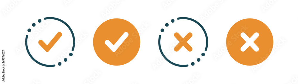 Aufkleber checkmark and check icon. approve or deny line art vector color icon for apps and websites and ui ux